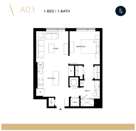 a floor plan of a unit with a bedroom and a bathroom